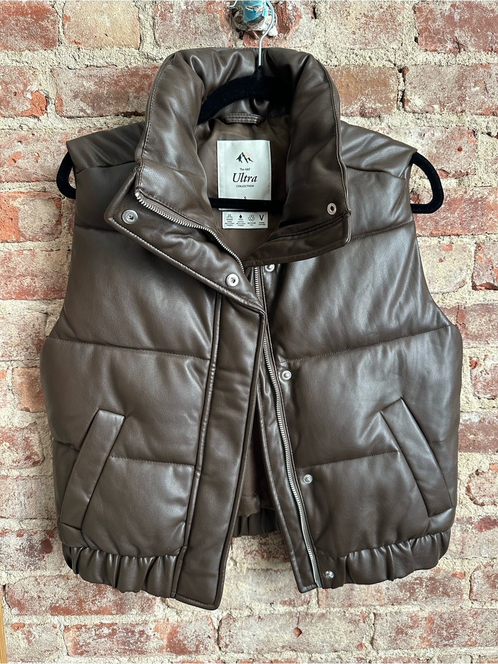 Abercrombie & Fitch Ultra Puffy Faux Leather Vest in Chocolate Brown